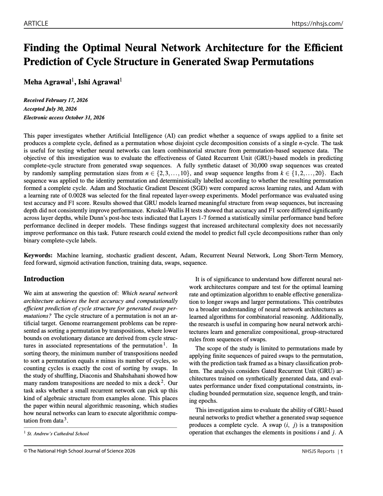 Front page of the GRU neural network research paper