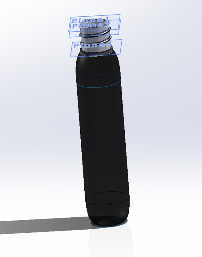 CAD render of the toiletry bottle and screw cap